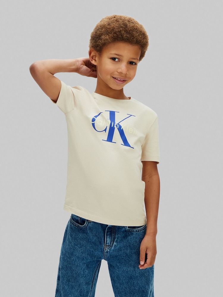 Calvin Klein Natural Short Sleeve Cotton T-Shirt - Image 1 of 5