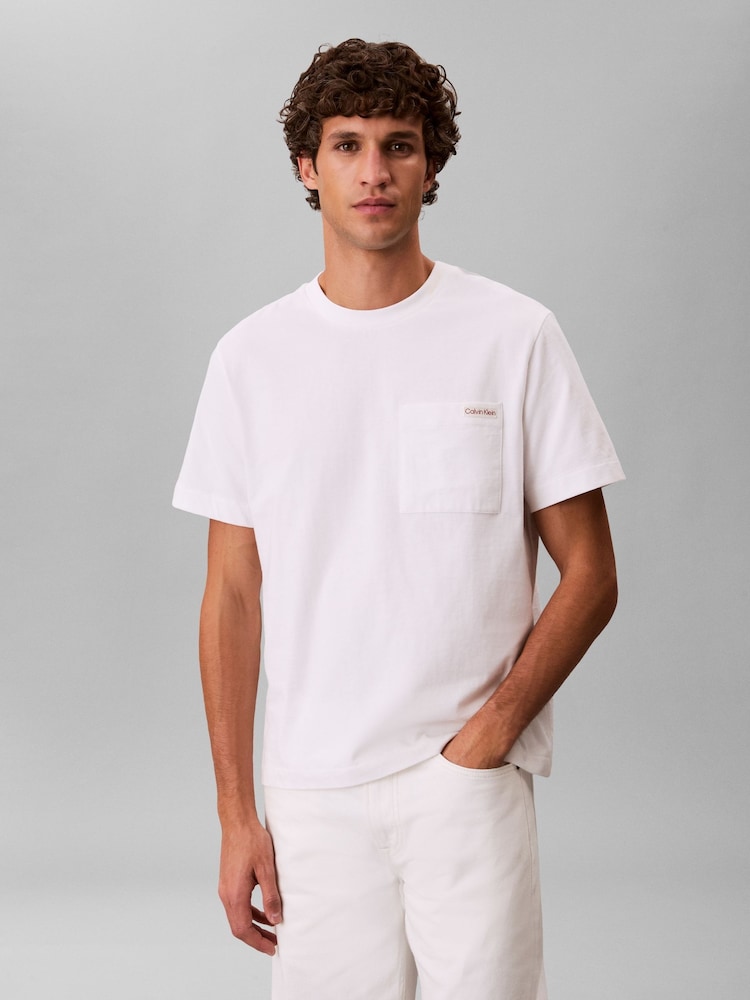 Calvin Klein White Chest Pocket Badge T-Shirt - Image 2 of 5