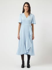 Y.A.S Blue Half Sleeve Ruffle Wrap Dress - Image 1 of 5