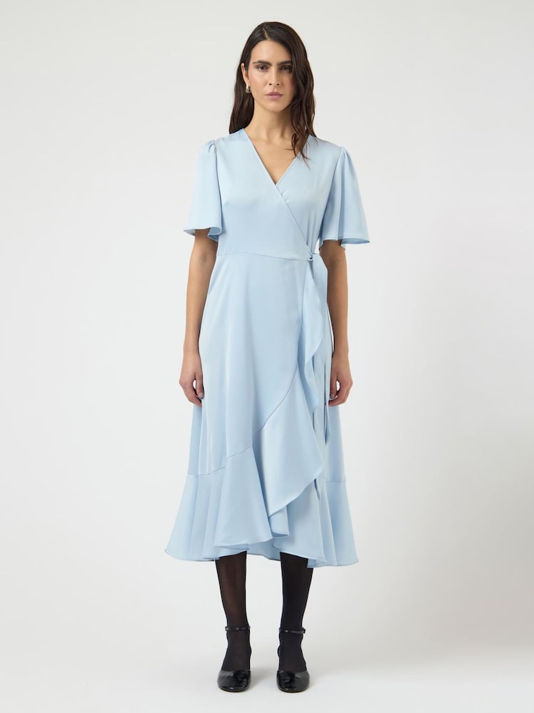 Y.A.S Blue Half Sleeve Ruffle Wrap Dress - Image 1 of 5 Y.A.S Blue Half Sleeve Ruffle Wrap Dress - Image 1 of 5
