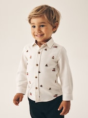 Ecru Long Sleeve All Over Embroidery Christmas Shirt (3mths-10yrs) - Image 1 of 4
