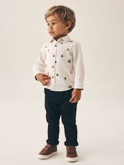 Ecru Long Sleeve All Over Embroidery Christmas Shirt (3mths-10yrs) - Image 2 of 4