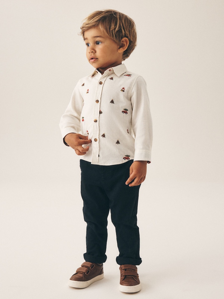 Ecru Long Sleeve All Over Embroidery Christmas Shirt (3mths-10yrs) - Image 2 of 4