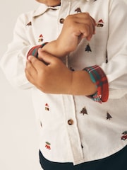 Ecru Long Sleeve All Over Embroidery Christmas Shirt (3mths-10yrs) - Image 4 of 4