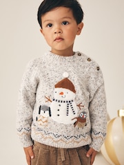 ប្រផេះ - Christmas Knitted Crew Neck Cardigan (3mths-10yrs) - រូបភាព 1 នៃ 3