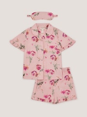 Monsoon Pink Pansy Print Pyjama & Sleep Mask Set - Image 1 of 3