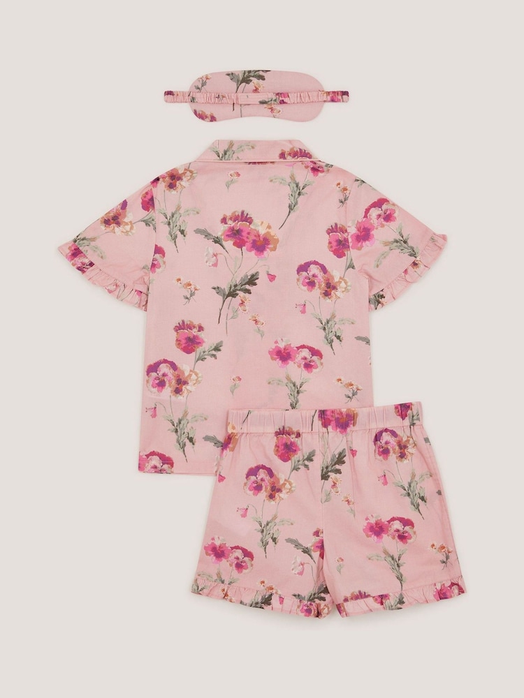 Monsoon Pink Pansy Print Pyjama & Sleep Mask Set - Image 2 of 3