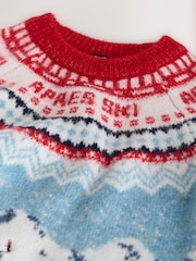 紅／藍色 - Christmas Knitted Crew Neck Polo Shirt (3mths-10yrs) - 圖片 4/4
