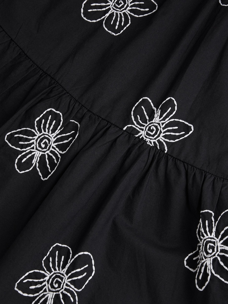 Monsoon Black Puff Sleeve Floral Embroidered Dress - Image 4 of 4
