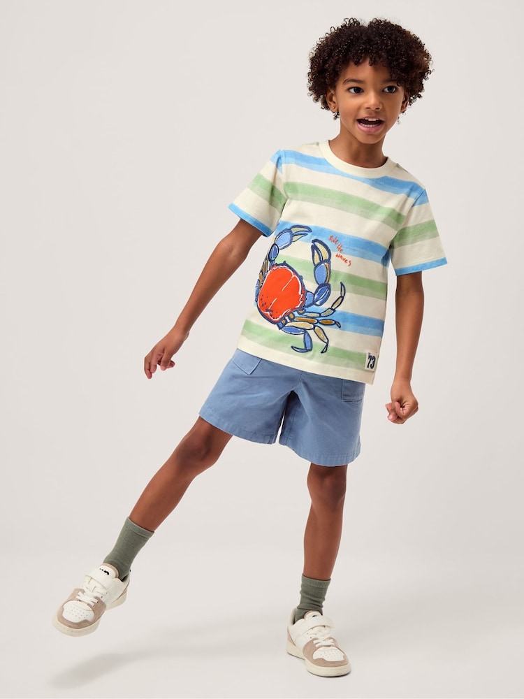 Monsoon Blue Plain Cotton Pull On Shorts - Image 1 of 1