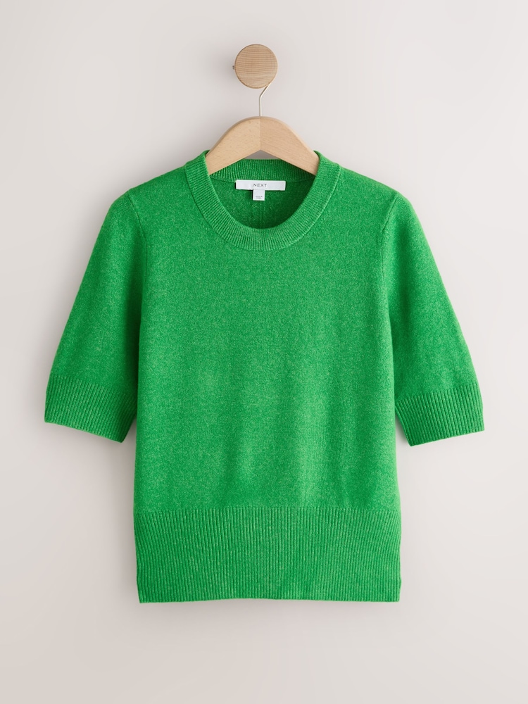 Bright Green Supersoft Short Sleeve Knitted Top - Image 1 of 3