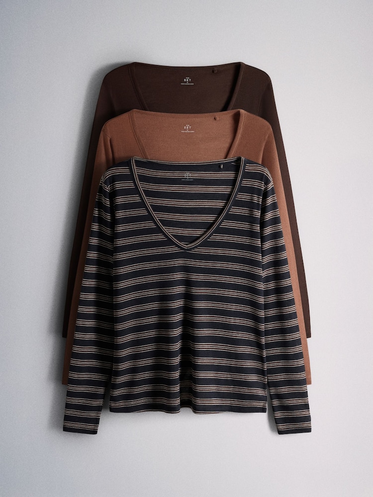 The Set 3 Pack V-Neck Sheer Long Sleeve Tops - Bild 2 von 11