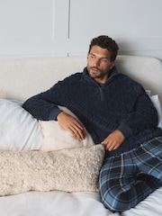 Navy Borg Half Zip Chunky Cable Fleece - Image 3 of 5