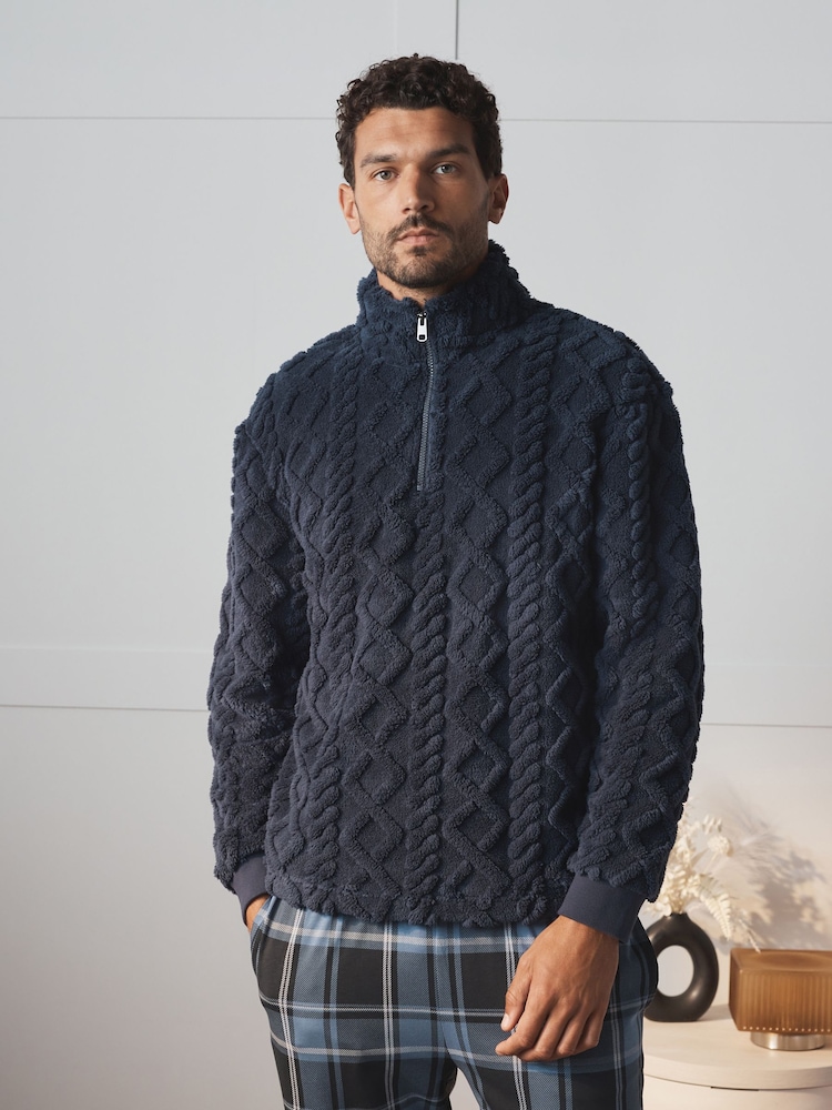 Navy Borg Half Zip Chunky Cable Fleece - Image 5 of 5 Navy Borg Half Zip Chunky Cable Fleece - Image 5 of 5