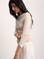 The Set 3 Pack Mock Layer Semi Sheer Henley Long Sleeve Tops Dark Navy/Brown/Oat - Image 4 of 10