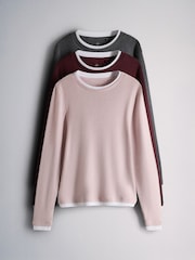 The Set Long Sleeve 3 Pack Mock Layer Semi Sheer Soft Touch T-Shirts Grey Marl/Pink/Burgundy - Image 1 of 6