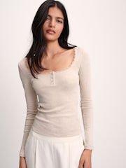 The Set 4 Pack Lace Henley Long Sleeve T-Shirts Brown/Oat Marl/Neutral/White - Image 1 of 11