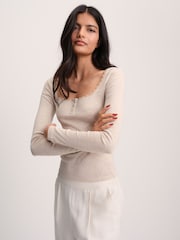 The Set 4 Pack Lace Henley Long Sleeve T-Shirts Brown/Oat Marl/Neutral/White - Image 5 of 11