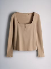 The Set 4 Pack Lace Henley Long Sleeve T-Shirts Brown/Oat Marl/Neutral/White - Image 7 of 11