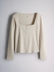 The Set 4 Pack Lace Henley Long Sleeve T-Shirts Brown/Oat Marl/Neutral/White - Image 8 of 11