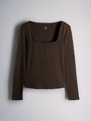 The Set 4 Pack Lace Henley Long Sleeve T-Shirts Brown/Oat Marl/Neutral/White - Image 9 of 11