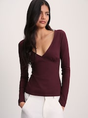 The Set 3 Pack V-Neck Gathered Long Sleeve Tops Burgundy Red/Pink/White - Image 2 of 9