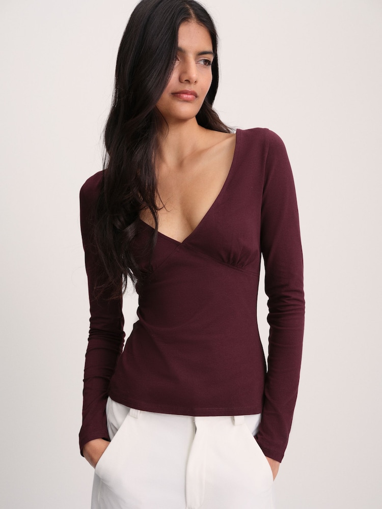 The Set 3 Pack V-Neck Gathered Long Sleeve Tops Burgundy Red/Pink/White - Image 2 of 9 The Set 3 Pack V-Neck Gathered Long Sleeve Tops Burgundy Red/Pink/White - Image 2 of 9