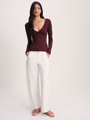 The Set 3 Pack V-Neck Gathered Long Sleeve Tops Burgundy Red/Pink/White - Image 3 of 9