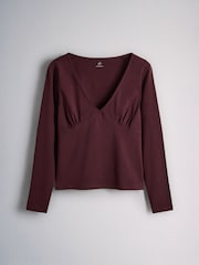 The Set 3 Pack V-Neck Gathered Long Sleeve Tops Burgundy Red/Pink/White - Image 5 of 9