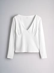 The Set 3 Pack V-Neck Gathered Long Sleeve Tops Burgundy Red/Pink/White - Image 6 of 9
