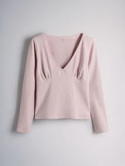 The Set 3 Pack V-Neck Gathered Long Sleeve Tops Burgundy Red/Pink/White - Image 7 of 9