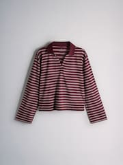 The Set 5 Pack Trophy Neck Essentials Lightweight Longsleeve T-Shirts Navy/Pink/Grey/White/Burgundy Stripe - Image 9 of 11