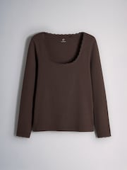 The Set 5 Pack Long Sleeve Ribbed Lace Scoop Tops Navy/Brown/Tan/White/Oat Marl - Image 10 of 12