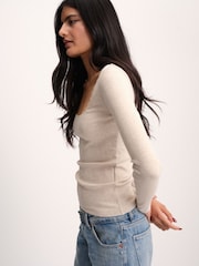 The Set 5 Pack Long Sleeve Ribbed Lace Scoop Tops Navy/Brown/Tan/White/Oat Marl - Image 5 of 12