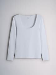 The Set 5 Pack Long Sleeve Ribbed Lace Scoop Tops Navy/Brown/Tan/White/Oat Marl - Image 6 of 12