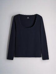 The Set 5 Pack Long Sleeve Ribbed Lace Scoop Tops Navy/Brown/Tan/White/Oat Marl - Image 7 of 12