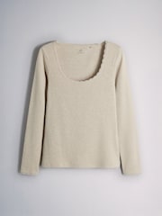 The Set 5 Pack Long Sleeve Ribbed Lace Scoop Tops Navy/Brown/Tan/White/Oat Marl - Image 8 of 12