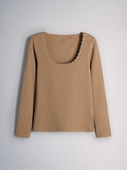 The Set 5 Pack Long Sleeve Ribbed Lace Scoop Tops Navy/Brown/Tan/White/Oat Marl - Image 9 of 12