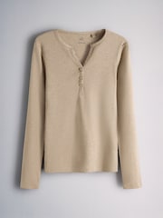 The Set 4 Pack Long Sleeve Button Henley T-Shirts Brown/Neutral/Oat Marl/White - Image 4 of 7