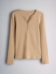 The Set 4 Pack Long Sleeve Button Henley T-Shirts Brown/Neutral/Oat Marl/White - Image 5 of 7