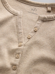 The Set 4 Pack Long Sleeve Button Henley T-Shirts Brown/Neutral/Oat Marl/White - Image 6 of 7