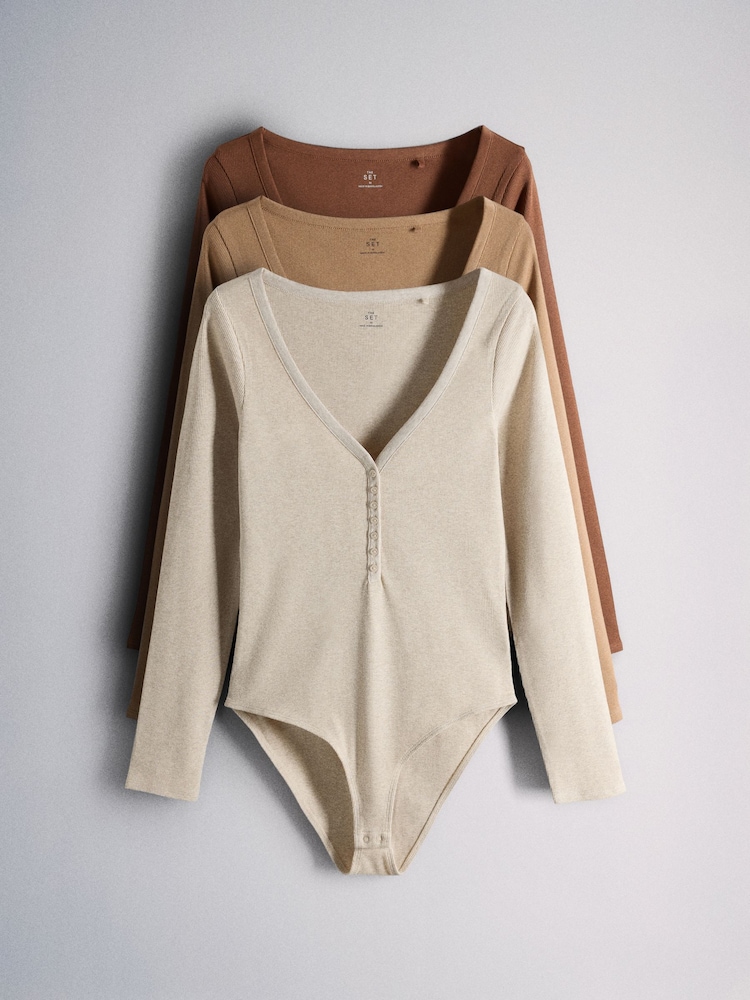 The Set Ribbed Button Henley Bodysuits 3 Pack - 10의 이미지 2