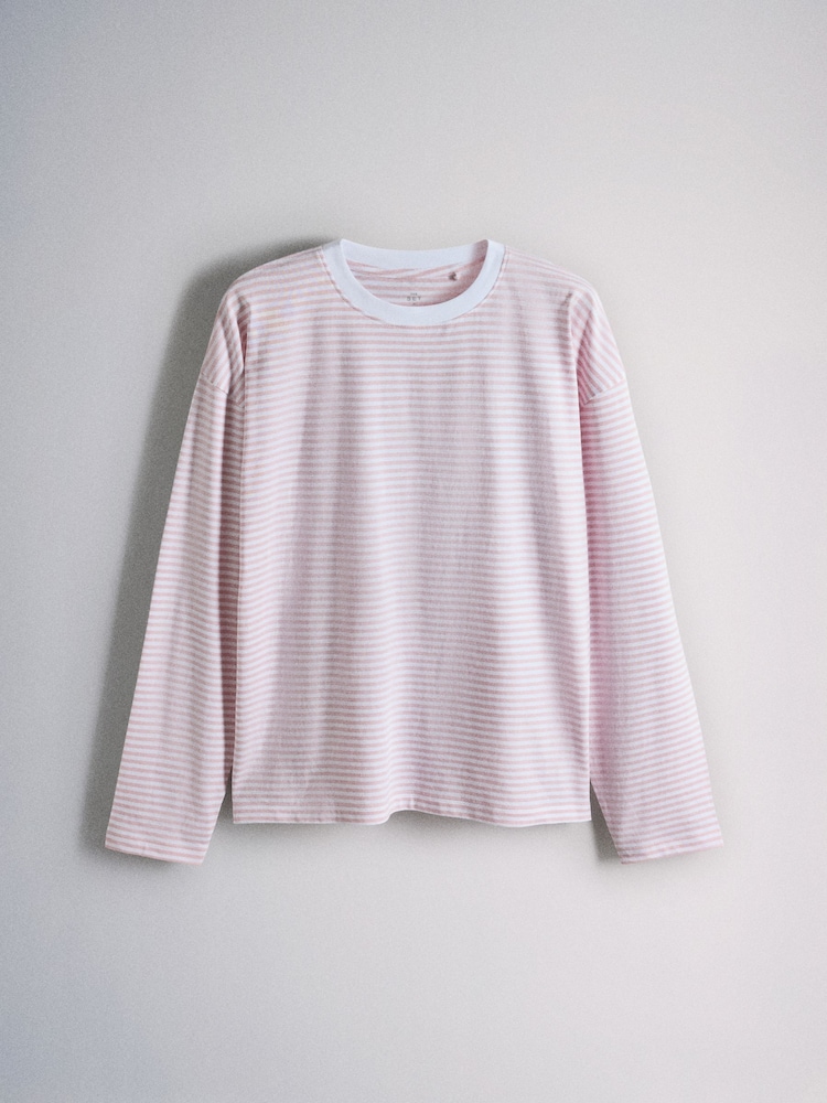 The Set 5 Pack 100% Cotton Relaxed Long Sleeve T-Shirts Blue/Burgundy/Grey Marl/White/Stripe - Image 2 of 8
