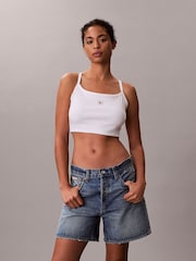 Calvin Klein White Cropped Ribbed Cotton Cami Top - Image 1 of 1