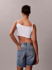 Calvin Klein White Cropped Ribbed Cotton Cami Top - Image 2 of 5