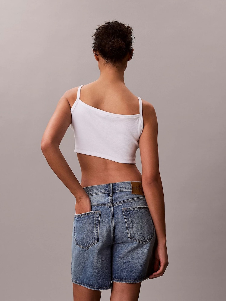 Calvin Klein White Cropped Ribbed Cotton Cami Top - Image 2 of 5 Calvin Klein White Cropped Ribbed Cotton Cami Top - Image 2 of 5