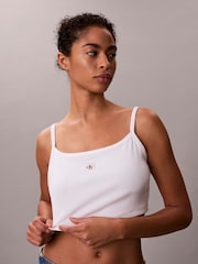 Calvin Klein White Cropped Ribbed Cotton Cami Top - Image 4 of 5