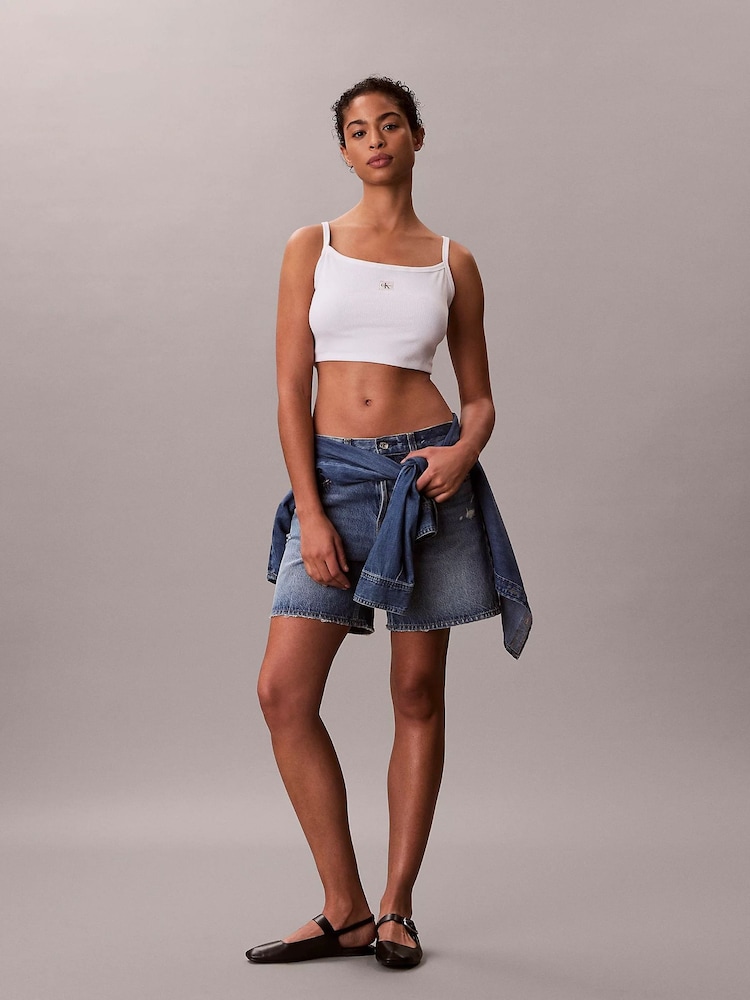 Calvin Klein White Cropped Ribbed Cotton Cami Top - Image 5 of 5 Calvin Klein White Cropped Ribbed Cotton Cami Top - Image 5 of 5