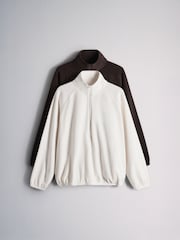 The Set 2 Pack Funnel Neck Micro Fleece Zip Jumpers Brown/Cream - Image 1 of 10