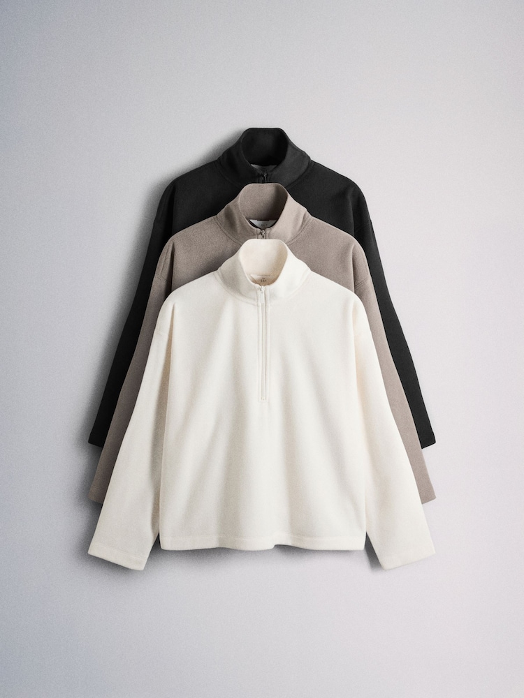 Black/Stone/Cream - The Set 3 Pack Quarter Zip Micro Fleeces - Imaginea 1 din 6